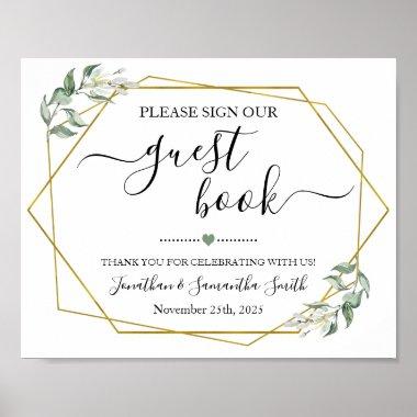 Sign our Guest book wedding shower greenery gold