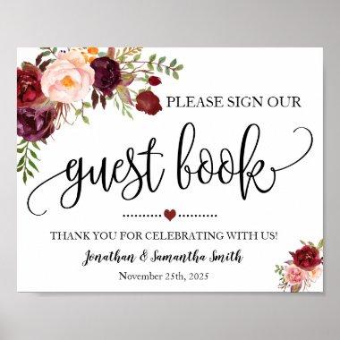 Sign our Guest book wedding shower marsala floral