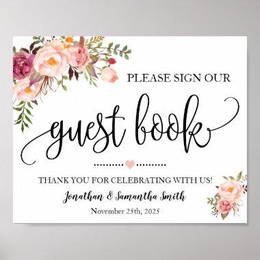Sign our Guest book wedding shower pink floral