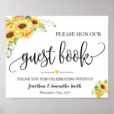 Sign our Guest book wedding shower sunflowers sign