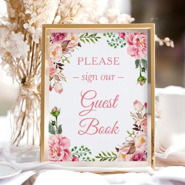 Sign Our Guestbook Stylish Blush Pink Floral