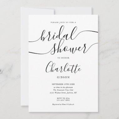 Signature Script Black And White Bridal Shower Invitations