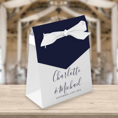 Signature Script Elegant Navy White Wedding Favor Boxes