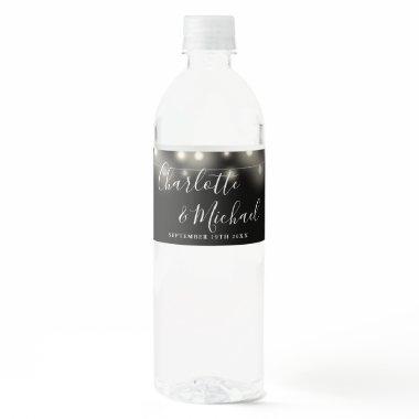 Signature Script String Lights Black White Wedding Water Bottle Label