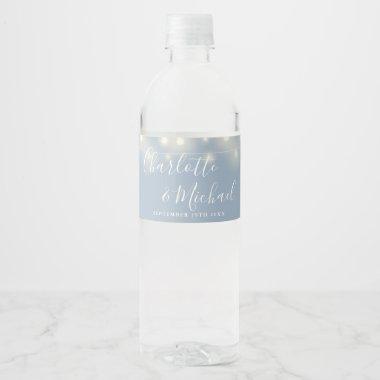 Signature Script String Lights Dusty Blue Wedding Water Bottle Label