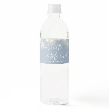 Signature Script String Lights Dusty Blue Wedding Water Bottle Label