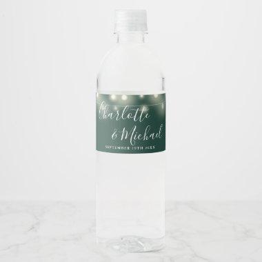 Signature Script String Lights Emerald Wedding Water Bottle Label