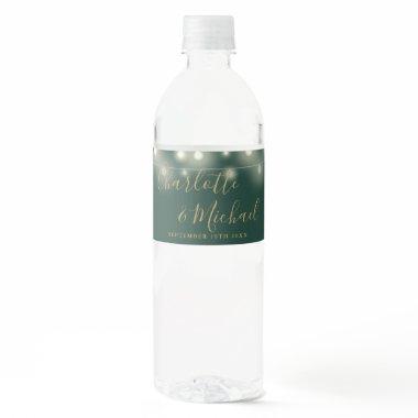 Signature Script String Lights Green Gold Wedding Water Bottle Label