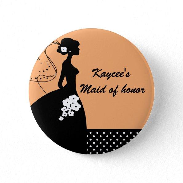 Silhouette Bride Bridal Party Maid of Honor Button