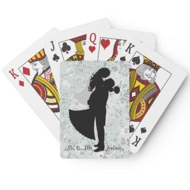 Silhouette Bride & Groom Silver Bokeh Bling Poker