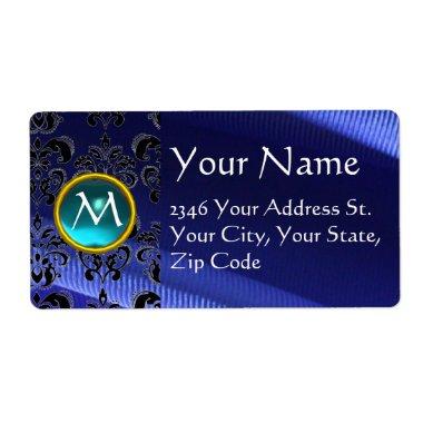 SILK DAMASK GEM aquamarine electric blue Label
