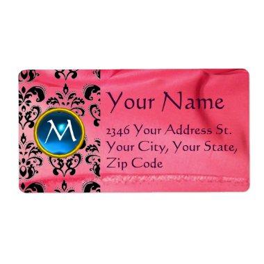 SILK DAMASK GEM blue pink Label