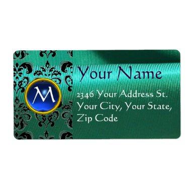 SILK DAMASK GEM green blue Label