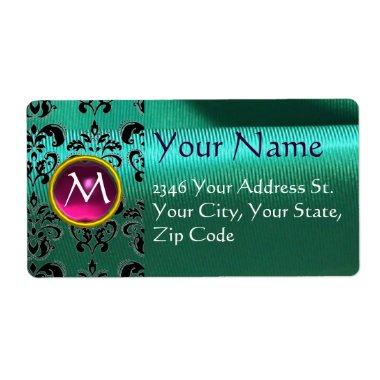SILK DAMASK GEM pink green blue Label