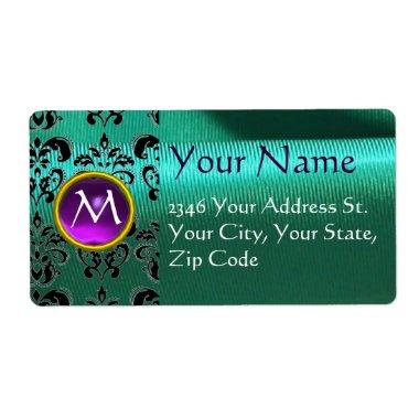 SILK DAMASK GEM purple green blue Label