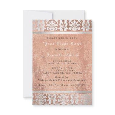 Silk Rose Gold Copper Silver Damask Bridal 16th
