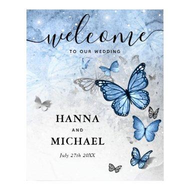 Silver and Baby Blue Butterfly Welcome Wedding Poster