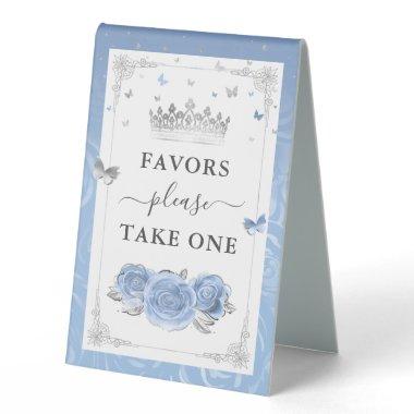 Silver and Baby Blue Roses Photo Template Favors Table Tent Sign