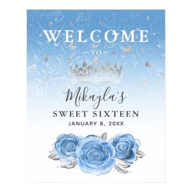 Silver and Bahama Blue Roses Welcome Party Poster