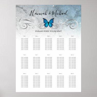 Silver and Blue Butterfly Wedding Seating Charts