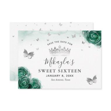 Silver and Green Roses Elegant Save The Date