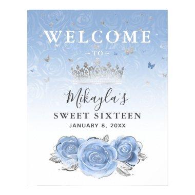 Silver and Light Baby Blue Roses Welcome Party Poster