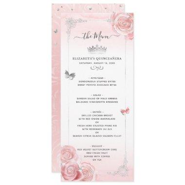 Silver and Light Blush Pink Roses Elegant Floral Menu