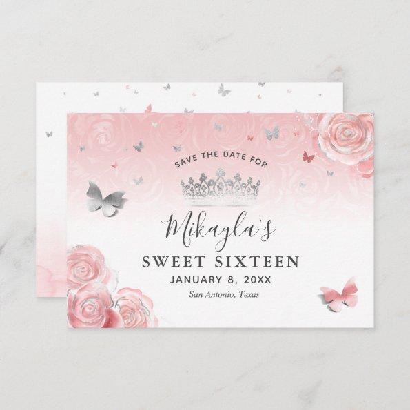 Silver and Light Blush Pink Roses Elegant Save The Date