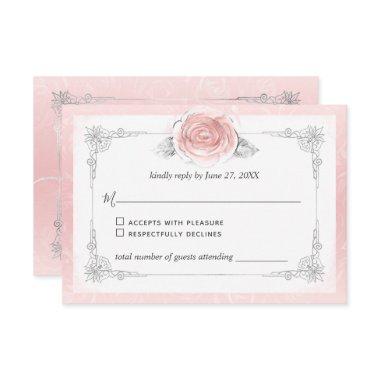 Silver and Light Pink Roses Elegant RSVP Card