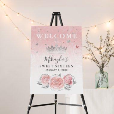 Silver and Light Pink Roses Welcome Party Foam Board