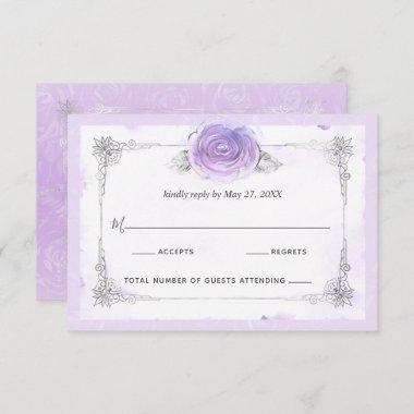 Silver and Light Purple Roses Elegant RSVP Card