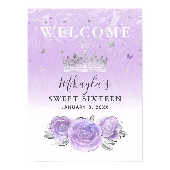 Silver and Light Purple Roses Welcome Party Poster