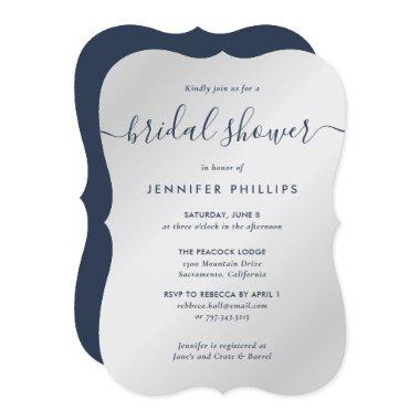 Silver and Navy Blue Script