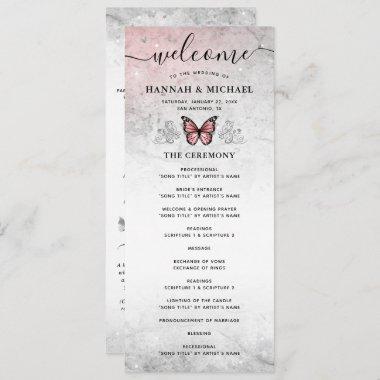 Silver and Pink Butterfly Wedding Program