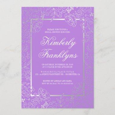 Silver and Purple Floral Vintage Bridal Shower Invitations