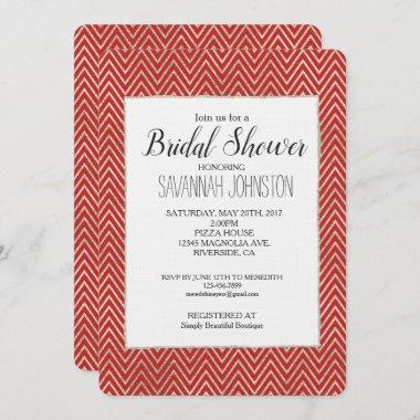 Silver and Red Chevron Stripes Bridal Shower Invitations