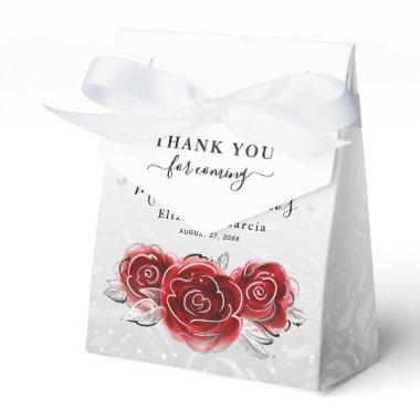 Silver and Red Rose Thank You Birthday Party Favor Boxes