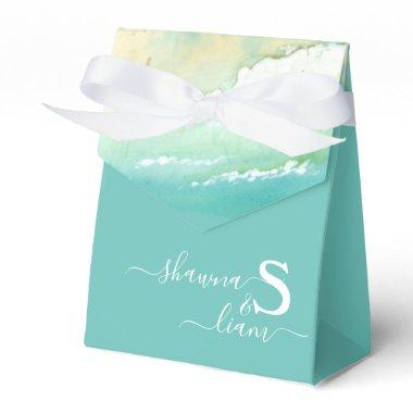 Silver and Teal Monogram Aqua Blue Ocean Favor Boxes