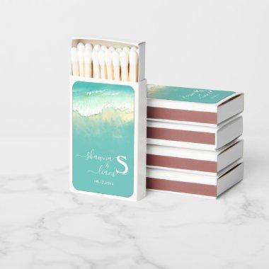 Silver and Teal Monogram Aqua Blue Ocean Matchboxes