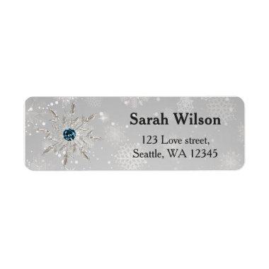 silver aqua snowflakes bridal shower address label