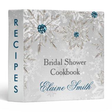 silver aqua snowflakes  recipe 3 ring binder