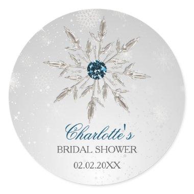 silver aqua snowflakes bridal shower stickers