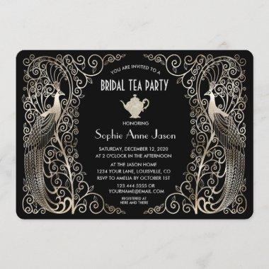 Silver Art Deco Peacocks Bridal Shower Tea Party Invitations