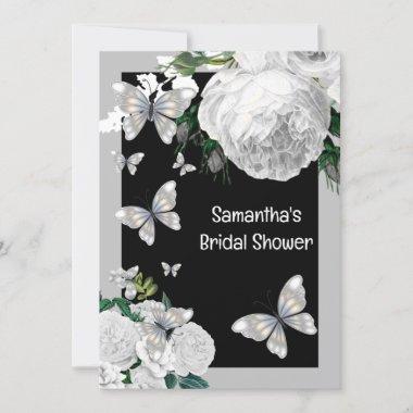 Silver black and white elegant roses bridal party Invitations