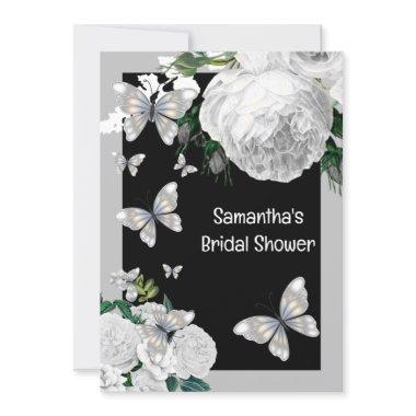 Silver black and white elegant roses bridal party Invitations