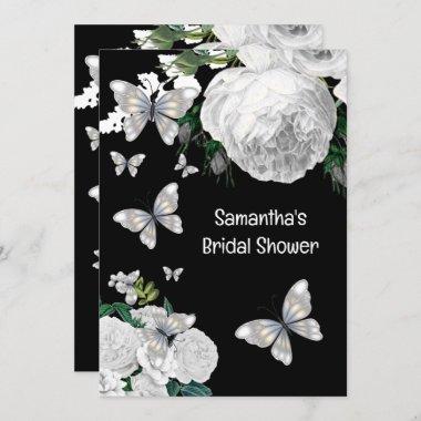 Silver black and white elegant roses bridal shower Invitations