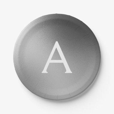 Silver, Black and White Metallic Foil Monogram Paper Plates