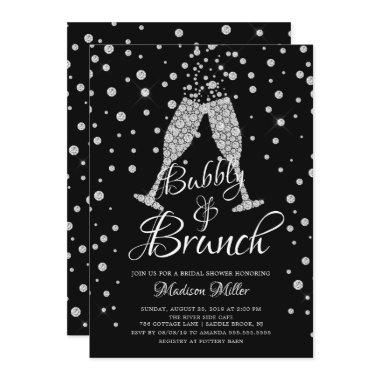 Silver & Black Bubbly & Brunch Bridal Shower Invitations