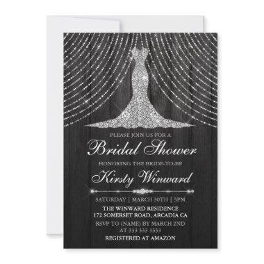 Silver Black Diamond Curtain Dress Bridal Shower Invitations