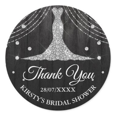 Silver Black Diamond Dress Bridal Shower Classic Round Sticker